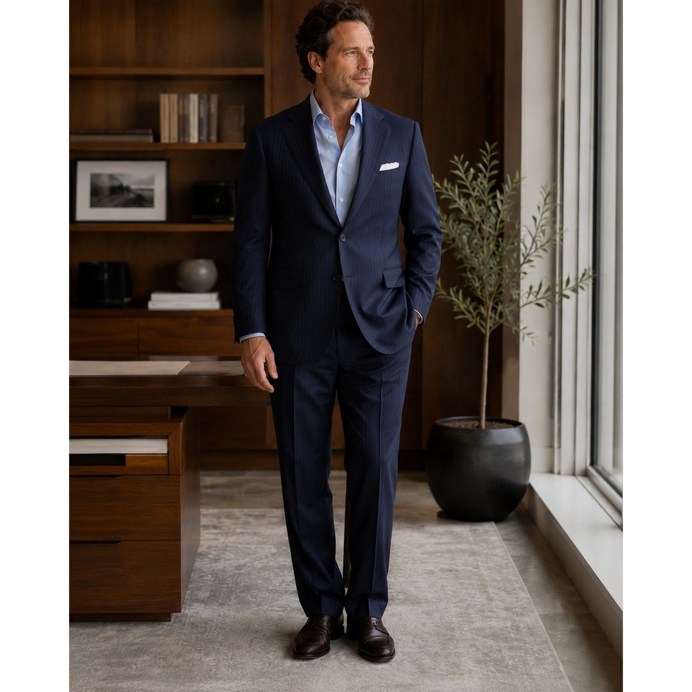 Canali Pinstripe Suit Mens 48L US40x30 Wool Navy Blue 2 Made in Italy